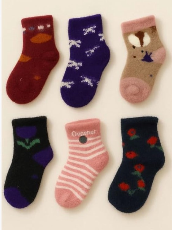 Woolen Fuzzy Socks for Kids | Super Soft Warm Winter Socks | Comfortable Wool Blend Thermal Socks | Set of 10 pairs (Any Color and design) (Age - 0 - 1 yr) — image 1