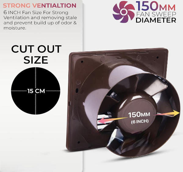 krishaus AXIAL FAN (6 inch) | High Speed | Copper Motor | Rust Proof 150 mm Exhaust Fan (BROWN) — image 4