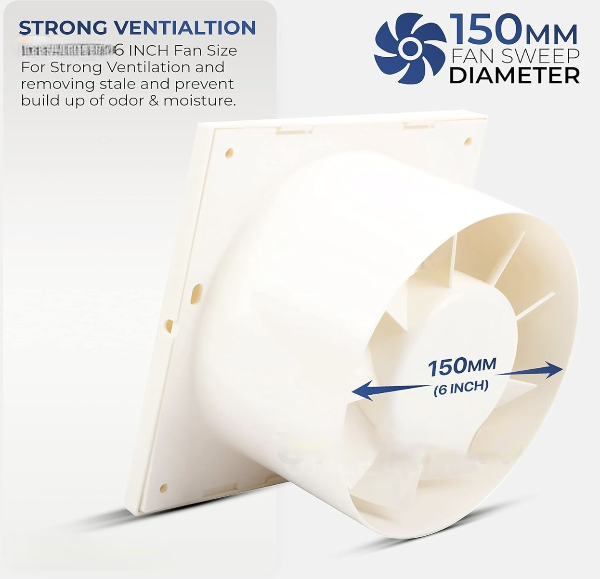 krishaus AXIAL FAN (6 inch) | High Speed | Copper Motor | Rust Proof 150 mm Exhaust Fan (IVORY) — image 3